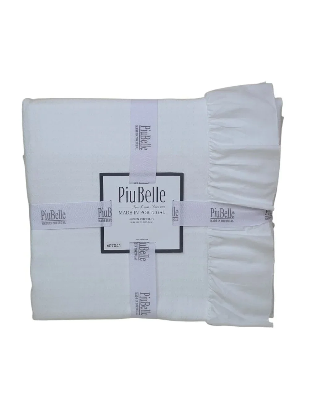 PiuBelle Queen Coverlet 100% Cotton Ruffled Edge 88x94 Made In Portugal White